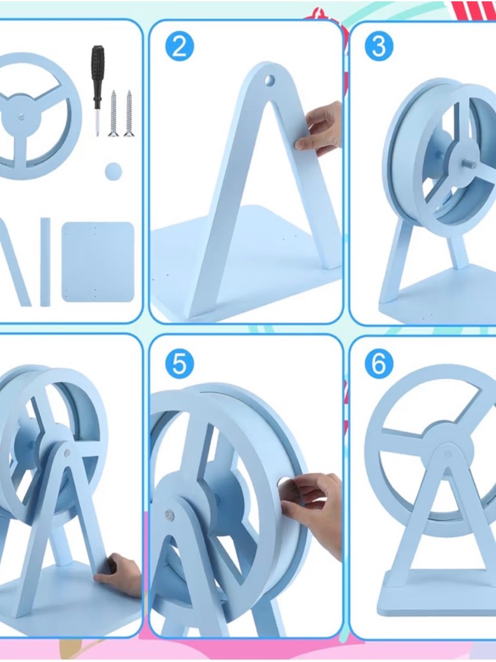 Magnetic Spinning Sky Blue Wooden Ferris Wheel Shelf For Tonie Box & Characters - Picture 6 of 6